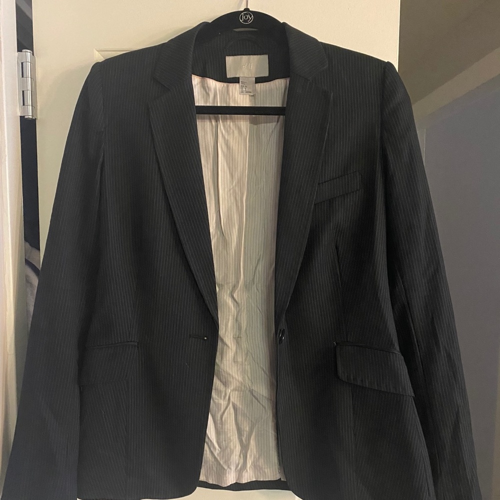H&M Womens Black Pinstripe One Button Blazer